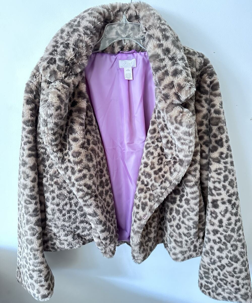 Pink Leopard Print Short Jacket Long Sleeve Size Large